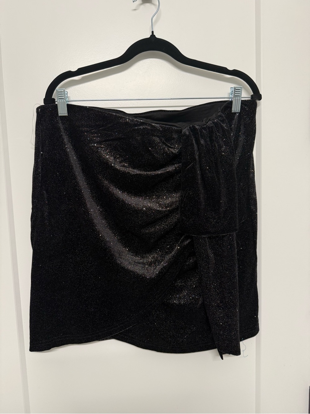 bebe Black Sparkle Draped Mini Skirt with Side Tie